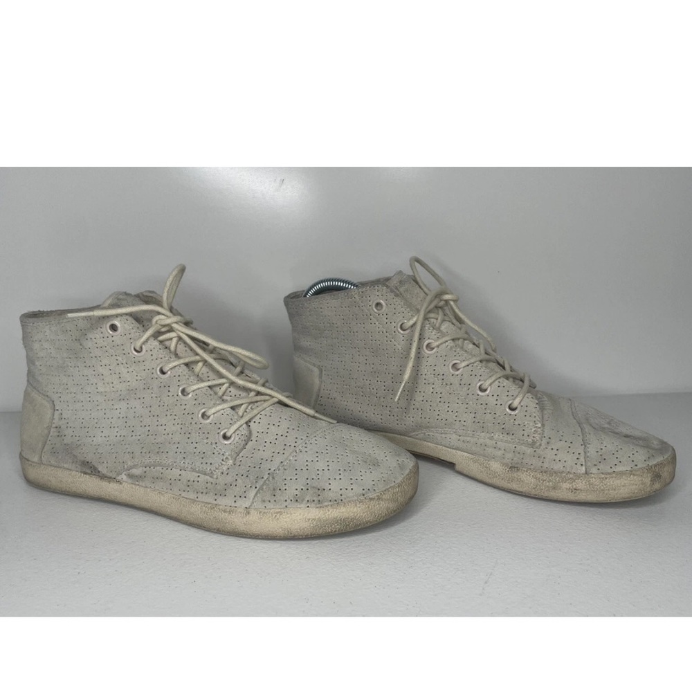 Toms Paseo High Lace Up Perforated Shoes Womens Sz 9 Beige Sneakers